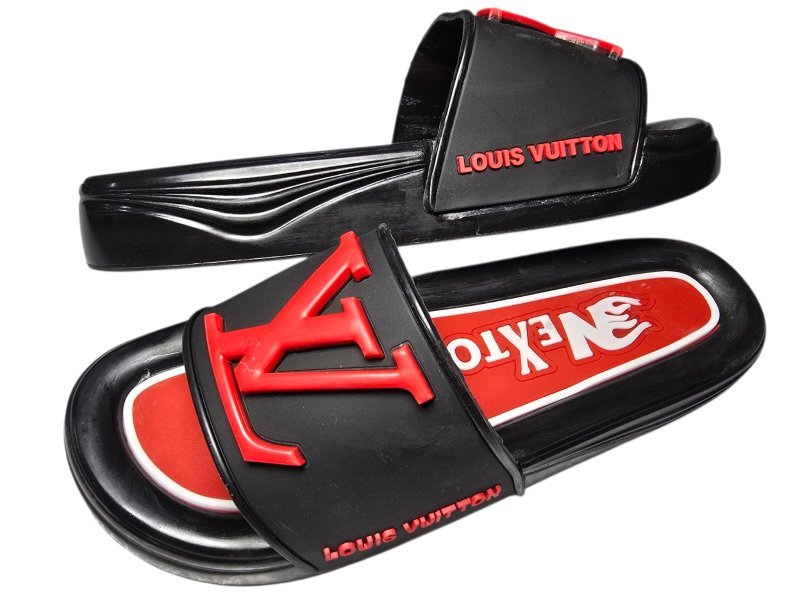 3002 شبشب ربر بروتان رجالي خريطة +انسيرت - lv- اسود*احمر