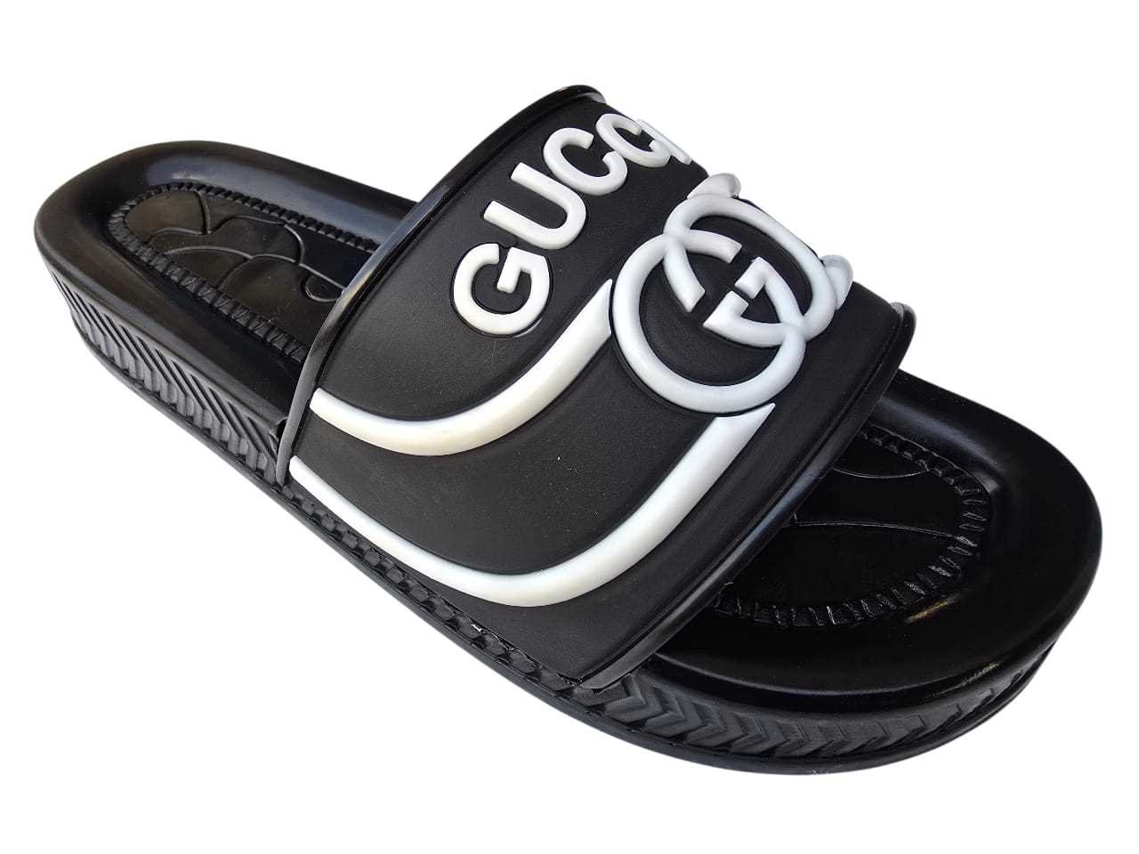 3007 شبشب ربر بروتان رجالي خريطة مشرح - GUCCIE - اسود*ابيض