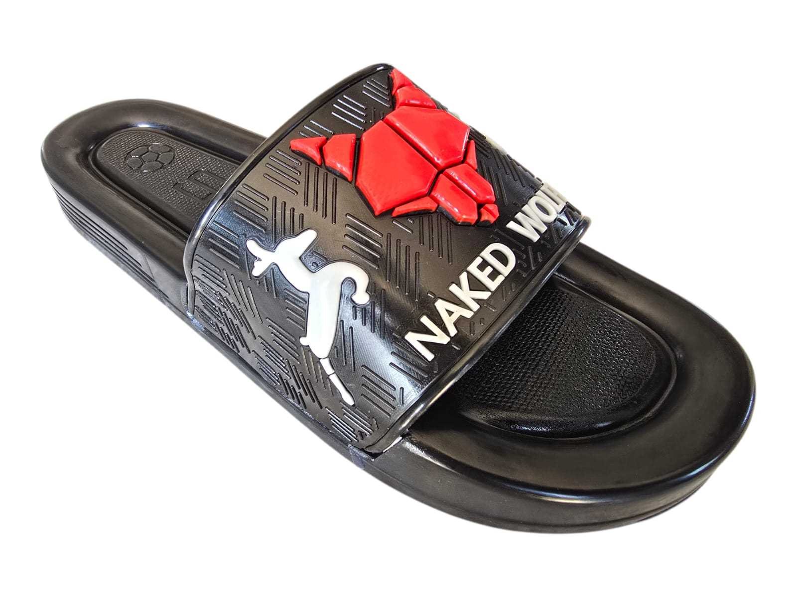 3001 شبشب ربر بروتان رجالي 3 سم - ولف- احمر*ابيض