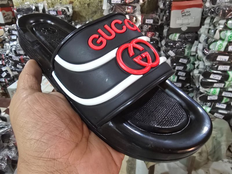 3001 شبشب ربر رجالي 3سم - جوتشي 2-  ابيض احمر