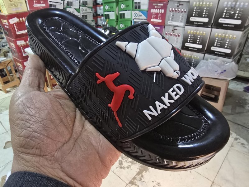 3007 شبشب ربر بروتان رجالي مشرح ولف - ابيض*احمر